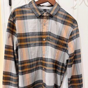 lululemon athletica Gray and Orange Plaid Casual Button Down Shirt